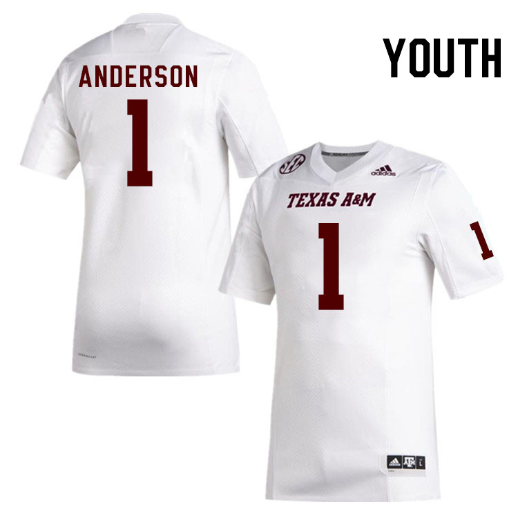 Youth #1 Bryce Anderson Texas A&M Aggies College Football Jerseys Stitched Sale-White - Click Image to Close